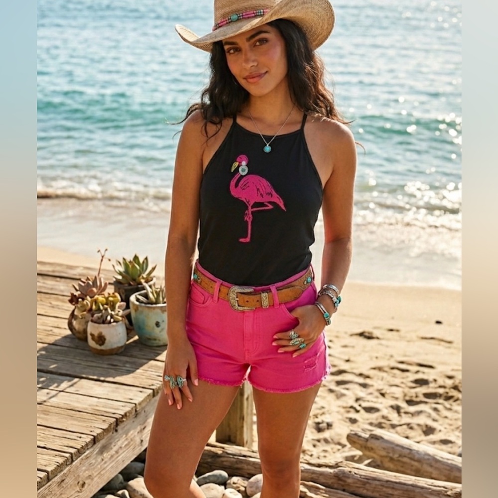 Flamingo Graphic Tank Top - Black